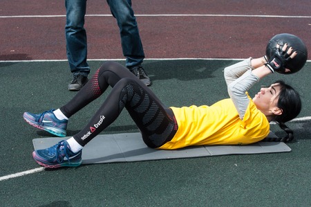 Orenburg, Russia - 25 April 2015: Girls participants competitions "Fitness Scale Crossfit"のeditorial素材