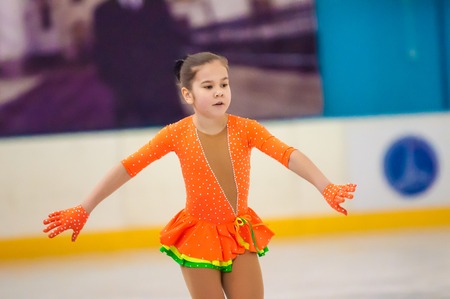 Orenburg, Russia - 12 April 2015: Girl in figure skating at the tournament in memory of Chernomyrdin V. S.のeditorial素材