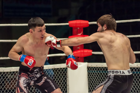 Orenburg, Russia - 21 February 2015: Fight in mixed martial arts fighters on the open cup of...