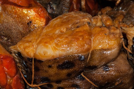 Marine smoked fish is sold at the Bazaarの写真素材