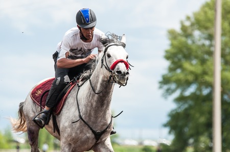 Orenburg, Russia - 7 June 2015: Horse racing on holiday Sabantuyのeditorial素材