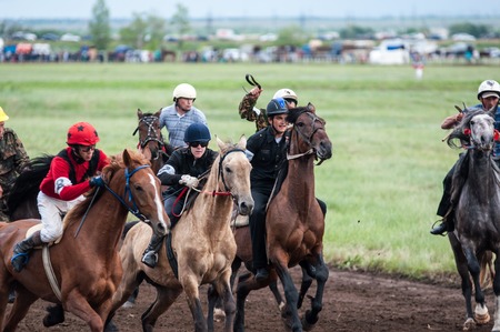 Orenburg, Russia - 7 June 2015: Horse racing on holiday Sabantuyのeditorial素材