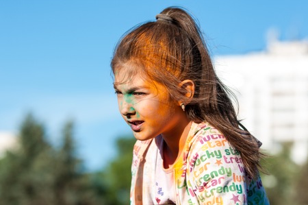 Orenburg, Russia - 13 June 2015: Young people at the Festival of paint holiのeditorial素材