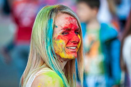 Orenburg, Russia - 13 June 2015: Young people at the Festival of paint holiのeditorial素材