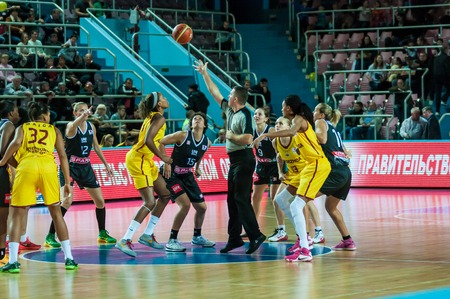 Orenburg, Russia - 14 October 2015: Womens Euroleague Basketball match 
"Nadezhda" (Orenburg) and "Girona" (Spain)のeditorial素材