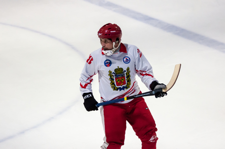Orenburg, Russia - 17 October 2015: Game in Mini hockey with the ball
 between teams "SKA - Sverdlovsk" â "Lokomotiv" (Orenburg)のeditorial素材