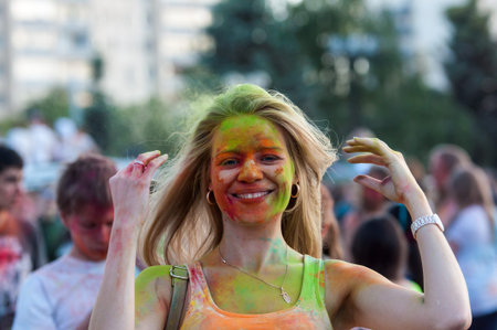 Orenburg, Russia - 13 June 2015: Young people at the Festival of paint holi