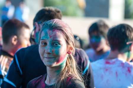Orenburg, Russia - 13 June 2015: Young people at the Festival of paint holiのeditorial素材