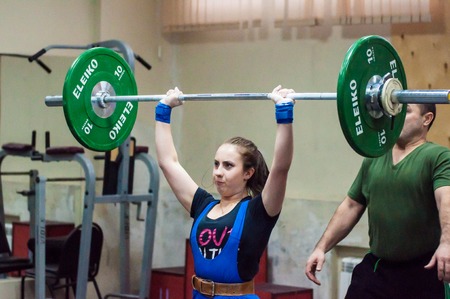 Orenburg, Russia - 16 January 2016: Weightlifting competing girlsのeditorial素材