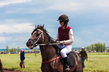 Orenburg, Russia - 7 June 2015: Racing on horsebackのeditorial素材