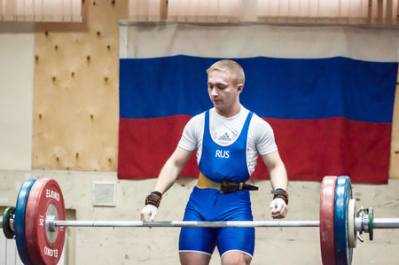 Orenburg, Russia - 16 January 2016: Heavy Athletics compete against boys in the Championship of the...