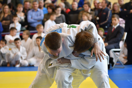 Orenburg, Russia - 05 November 2016: Boys compete in Judo on VI city Judo tournament on prizes the head of the city of Orenburgのeditorial素材
