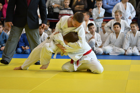 Orenburg, Russia - 05 November 2016: Boys compete in Judo on VI city Judo tournament on prizes the head of the city of Orenburgのeditorial素材