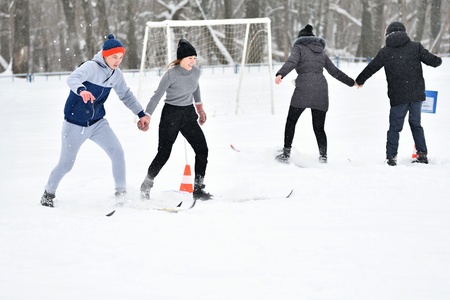 Orenburg, Russia-January 26, 2017 year: students play in the winter games, dedicated to Day studentsのeditorial素材