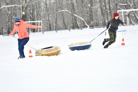 Orenburg, Russia-January 26, 2017 year: students play in the winter games, dedicated to Day students