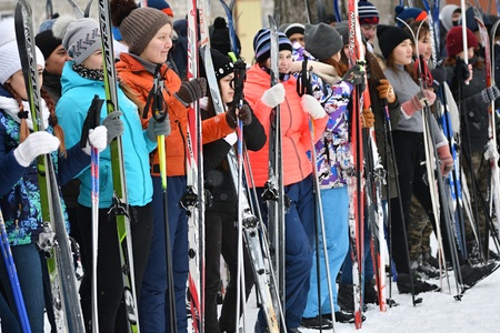 Orenburg, Russia-January 26, 2017 year: students play in the winter games, dedicated to Day studentsのeditorial素材