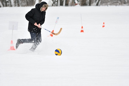 Orenburg, Russia-January 26, 2017 year: students play in the winter games, dedicated to Day studentsのeditorial素材