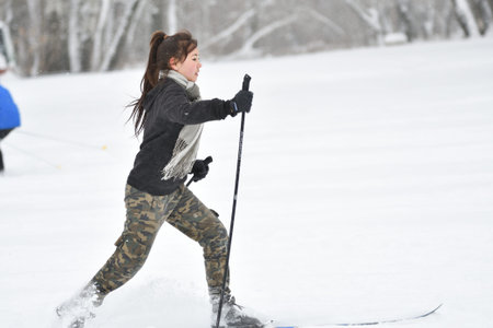 Orenburg, Russia-January 26, 2017 year: students play in the winter games, dedicated to Day studentsのeditorial素材