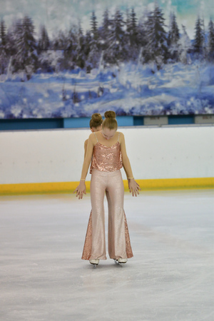 Orenburg, Russia - February 20, 2017 year: Girls compete in figure skating on the city Championship Figure Skating Championshipsのeditorial素材