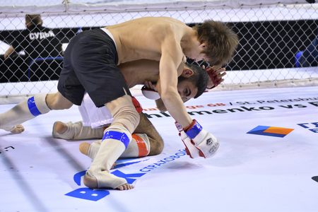 Orenburg, Russia - February 18, 2017 year: The fighters compete in mixed martial arts in the Championship of the Orenburg region on mixed martial artsのeditorial素材