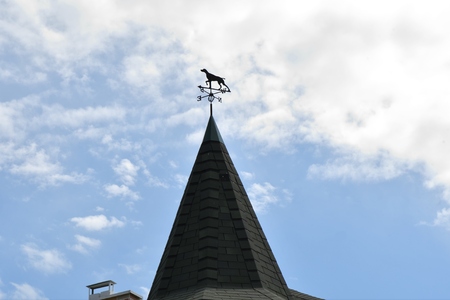 Weather vane on the steeple village houseの写真素材