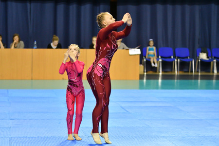 Orenburg, Russia, 26-27 May 2017 years: Juniors compete in sports acrobatics at the Open Championship in sports acrobaticsのeditorial素材