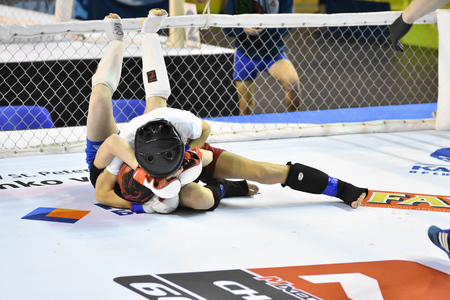Orenburg, Russia - February 18, 2017 year: The fighters compete in mixed martial arts in the Championship of the Orenburg region on mixed martial artsのeditorial素材