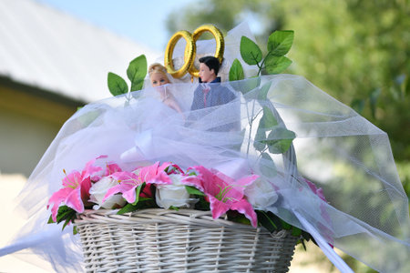 Wedding car decoration for the bride and groomの写真素材