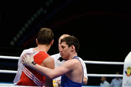 Orenburg, Russia-May 7, 2017 year: Boys boxers compete in the Championship of Russia in boxing among Juniors, born 1999-2000のeditorial素材