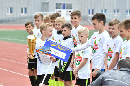 Orenburg, Russia - May 28, 2017 year: The boys play football in the preliminary games football festival "Lokobol-2017"のeditorial素材