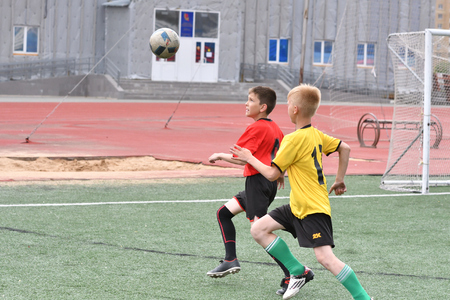 Orenburg, Russia - May 28, 2017 year: The boys play football in the preliminary games football festival "Lokobol-2017"のeditorial素材