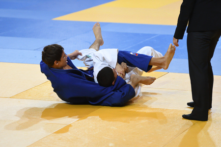 Orenburg, Russia - 21 October 2016: Boys compete in Judo at the all-Russian Judo tournament among boys and girls born between 2000-2002, dedicated to the memory of V. S. Chernomyrdinのeditorial素材
