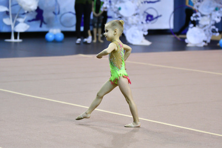 Orenburg, Russia - November 25, 2017 year: girls compete in rhythmic gymnastics on the Orenburg region Championship on rhythmic gymnastics "Winter melody-2017".のeditorial素材