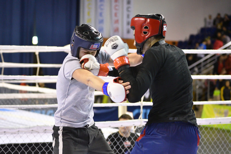 Orenburg, Russia - February 18, 2017 year: The fighters compete in mixed martial arts in the Championship of the Orenburg region on mixed martial artsのeditorial素材