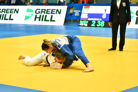 Orenburg, Russia - May 12-13 year 2018: Girls compete in Judo for European Judo Cupのeditorial素材