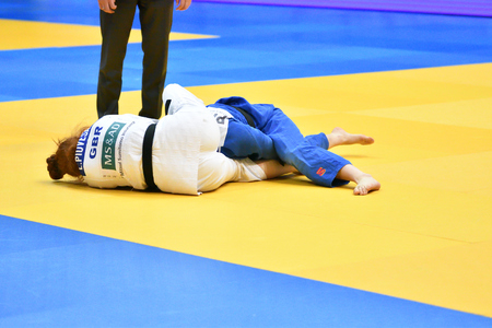 Orenburg, Russia - May 12-13 year 2018: Girls compete in Judo for European Judo Cupのeditorial素材