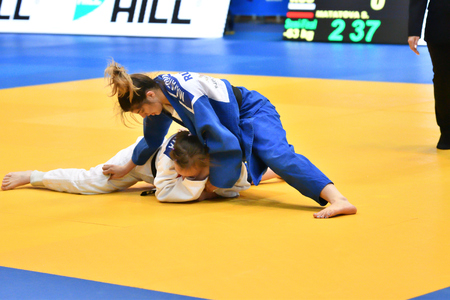 Orenburg, Russia - May 12-13 year 2018: Girls compete in Judo for European Judo Cupのeditorial素材