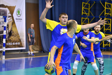 Orenburg, Russia - February12, 2018 year: boys play in handball International handball tournament in memory of the first Governor of Orenburg province Ivan Ivanovich Nepluevaのeditorial素材