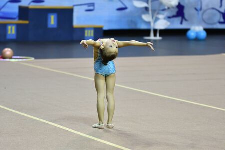 Orenburg, Russia - November 25, 2017 year: girls compete in rhythmic gymnastics on the Orenburg region Championship on rhythmic gymnastics "Winter melody-2017".のeditorial素材