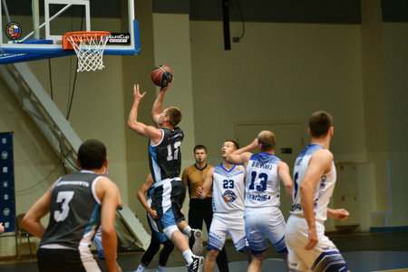 Orenburg, Russia - 13-16 June 2019 year: Men play basketball on Interregional finals of the amateur...