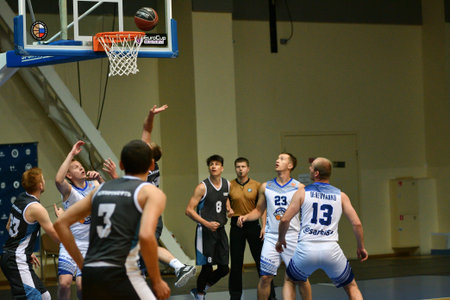 Orenburg, Russia - 13-16 June 2019 year: Men play basketball on Interregional finals of the amateur...