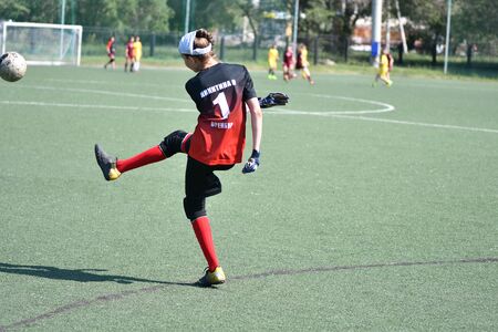 Orenburg, Russia - 12 June 2019 year: Girls play football women's tournament, dedicated to the Day Of Russiaのeditorial素材