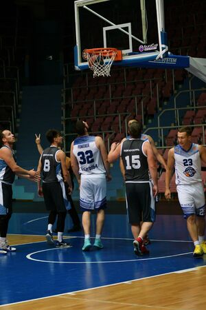 Orenburg, Russia - 13-16 June 2019 year: Men play basketball on Interregional finals of the amateur Basketball League in Volga Federal Districtのeditorial素材