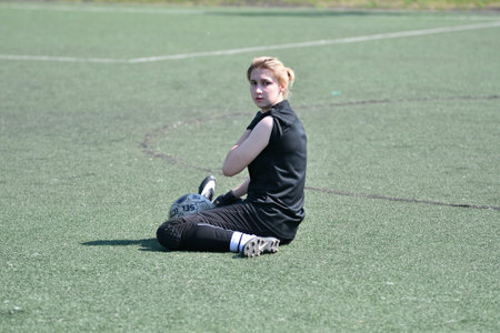 Orenburg, Russia - 12 June 2019 year: Girls play football women's tournament, dedicated to the Day...