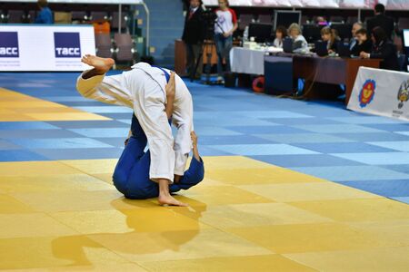 Orenburg, Russia - 21 October 2017: Boys compete in Judo at the all-Russian Judo tournament among boys and girls dedicated to the memory of V. S. Chernomyrdinのeditorial素材