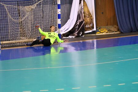 Orenburg, Russia - February12, 2018 year: boys play in handball International handball tournament in memory of the first Governor of Orenburg province Ivan Ivanovich Nepluevaのeditorial素材