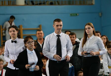 Orenburg, Russia - October 19, 2019: Boys compete in taekwondo At the Orenburg Open Taekwondo Championshipのeditorial素材