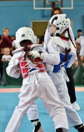 Orenburg, Russia - October 19, 2019: Girls compete in taekwondo At the Orenburg Open Taekwondo Championshipのeditorial素材