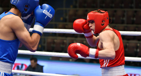 Orenburg, Russia - May 7, 2017 year: Boys boxers compete in the Championship of Russia in boxing...