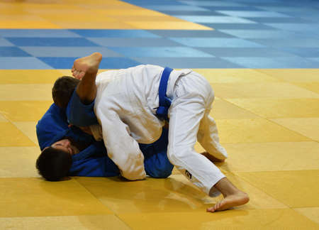 Orenburg, Russia - 21 October 2017: Boys compete in Judo at the all-Russian Judo tournament among boys and girls dedicated to the memory of V. S. Chernomyrdinのeditorial素材